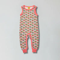 Camelia rose pink multi radish print organic cotton infant dungarees for babies — Baby Goes Retro
