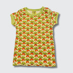 Children's tshirt with radish pattern on a light gray background