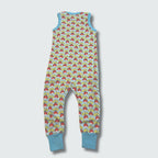Organic radish print jumpsuit dungaree in blue glow with capri blue trim, DUNS Sweden – newborn jumpsuit, organic baby clothes