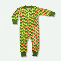 Children's onesie with mushroom pattern on a white background