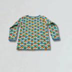 Children's long-sleeve shirt with a pattern of radish on a light gray background