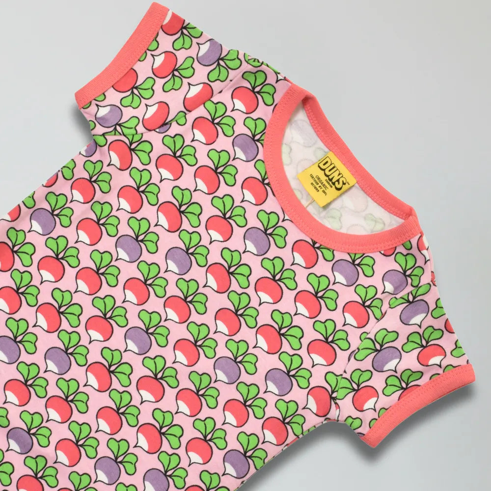 Children's t-shirt with colorful pattern on a gray background