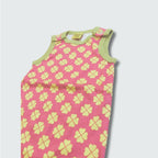 Organic clover print rompers suit dungaree in hot pink with bright chartreuse green trim, DUNS Sweden – rompers suit, organic baby clothes