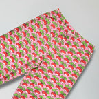 Pink pants with red and green radish pattern on a gray background