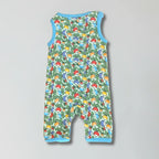 Colorful baby romper with a pattern on a gray background