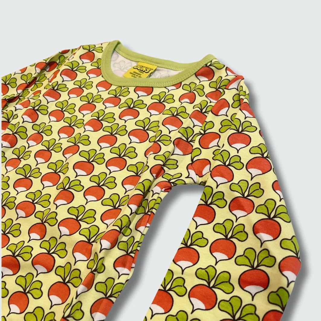 Radish print kids top in citron with bright chartreuse trim, DUNS Sweden – kids clothes, infant shirts