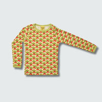 Radish print long sleeve top for kids in citron with bright chartreuse trim, DUNS Sweden – kids clothes, infant shirts