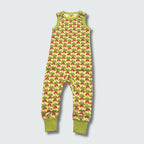 Radish print romper dungaree in citron with bright chartreuse trim, DUNS Sweden – rompers suit, dungarees newborn