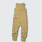 Radish print romper dungaree in citron with bright chartreuse trim, DUNS Sweden – rompers suit, newborn dungarees
