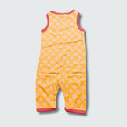 Clover print play suit romper in radiant yellow with hot pink trim, DUNS Sweden – rompers suit, infant clothes unisex