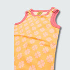 Clover print play suit romper in radiant yellow with hot pink trim, DUNS Sweden – rompers suit, infant clothes unisex