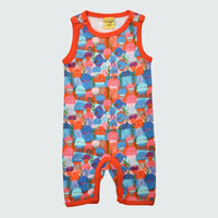Jellyfish print play suit romper in blue with orange trim, DUNS Sweden – rompers suit, infant clothes unisex