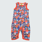 Jellyfish print play suit romper in blue with orange trim, DUNS Sweden – rompers suit, infant clothes unisex