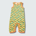 Multi radish print play suit romper in yellow cream with radiant yellow trim, DUNS Sweden – rompers suit, infant clothes unisex