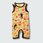 Toucan print play suit romper in vanilla custard with black trim, DUNS Sweden – rompers suit, infant clothes unisex