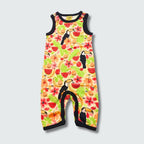 Toucan print play suit romper in vanilla custard with black trim, DUNS Sweden – rompers suit, infant clothes unisex
