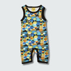 Jellyfish print play suit romper in black with black trim, DUNS Sweden – rompers suit, infant clothes unisex