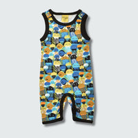 Jellyfish print play suit romper in black with black trim, DUNS Sweden – rompers suit, infant clothes unisex