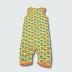 Multi radish print play suit romper in yellow cream with radiant yellow trim, DUNS Sweden – rompers suit, infant clothes unisex