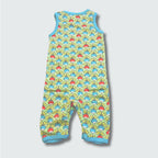 Multi radish print play suit romper in green ash with capri blue trim, DUNS Sweden – rompers suit, infant clothes unisex