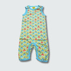 Multi radish print play suit romper in green ash with capri blue trim, DUNS Sweden – rompers suit, infant clothes unisex