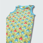 Multi radish print play suit romper in green ash with capri blue trim, DUNS Sweden – rompers suit, infant clothes unisex