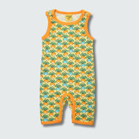 Multi radish print play suit romper in yellow cream with radiant yellow trim, DUNS Sweden – rompers suit, infant clothes unisex