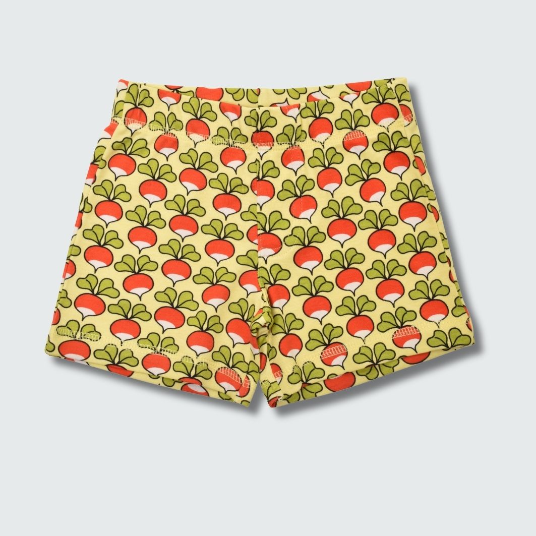 Radish print short pants in citron, DUNS Sweden – summer clothes newborn, infant clothes unisex