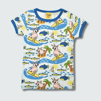 Surf pig print organic infant shirt in blue with skydiver blue trim, DUNS Sweden – organic infant clothes, infant shirts