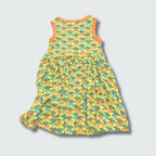 Multi radish print sleeveless gather dress in yellow cream with radiant yellow trim, DUNS Sweden – toddler dress, infant clothes unisex