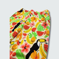 Tucan print baggy pants in vanilla custard with black trim, DUNS Sweden – toddler leggings, infant clothes unisex