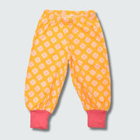 Clover print baggy pants leggings in radiant yellow with hot pink trim, DUNS Sweden – toddler leggings, infant clothes unisex
