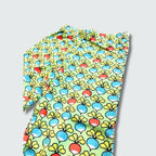 Multi radish print baggy pants leggings in green ash with capri blue trim, DUNS Sweden – toddler leggings, infant clothes unisex