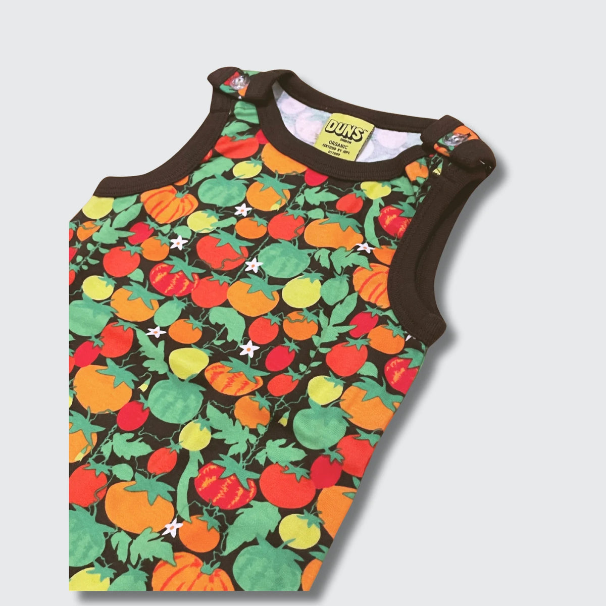 DUNS Sweden Tomatoes Dark Brown Playsuit - organic cotton kids clothing by DUNS Sweden