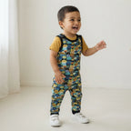Toddler boy wearing baby dungarees
