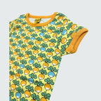 Yellow multi radish print organic infant shirt in yellow cream with radiant yellow trim, DUNS Sweden – organic infant clothes, infant shirts