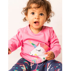 Frugi Organic Lia Appllique Top - Mid Pink/Piskie