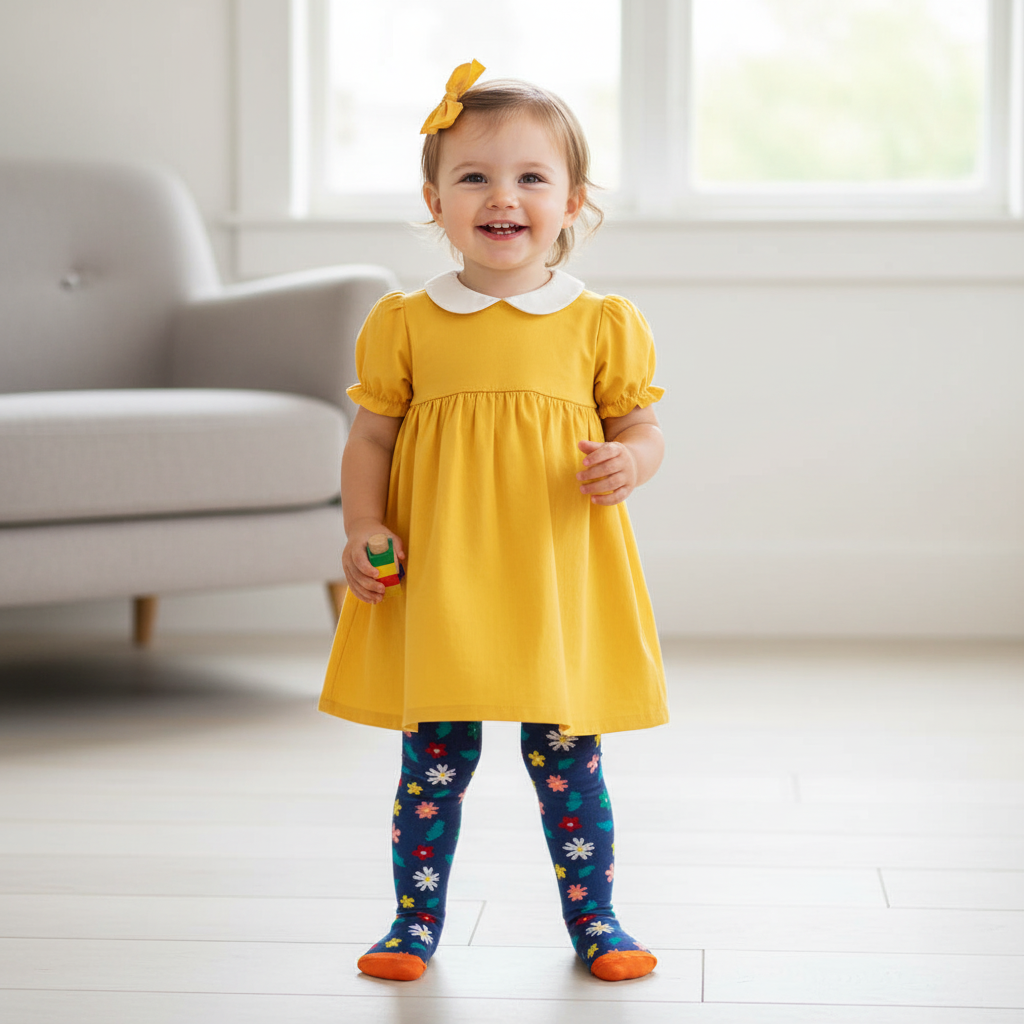 Frugi Norah Tights - Navy/Flowers