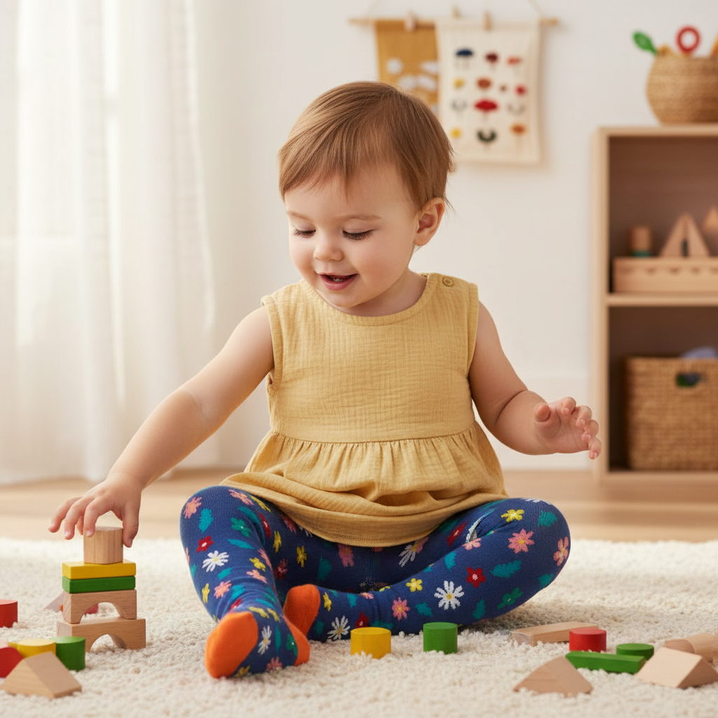 Frugi Norah Tights - Navy/Flowers