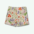 Floral patterned shorts on a light gray background