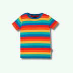 Colorful striped t-shirt on a white background