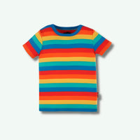 Colorful striped t-shirt on a white background