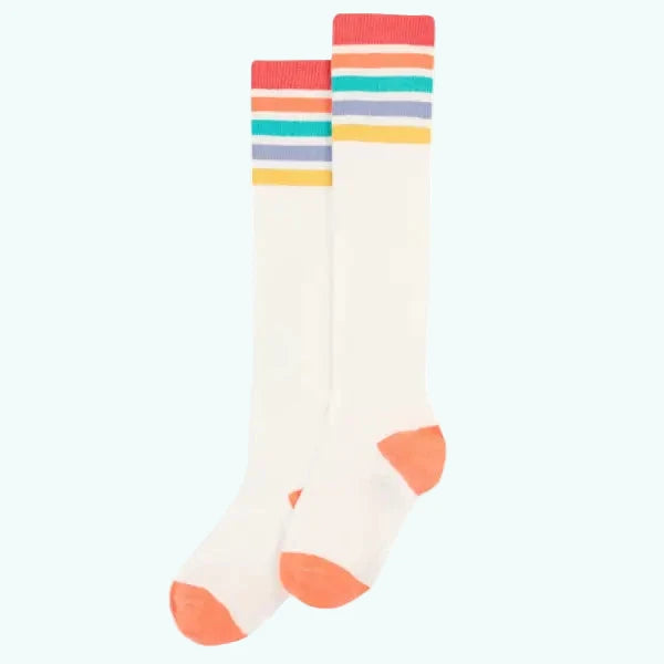 Frugi Hygge Organic High Knee Socks White Rainbow - Socks