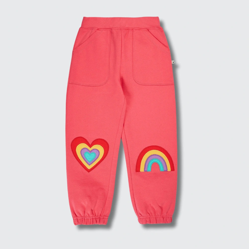 Frugi Malpas Applique Joggers – Rhubarb/Happy