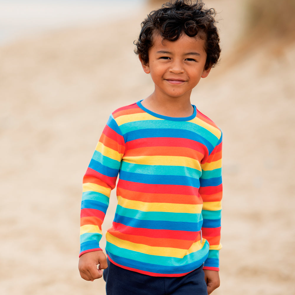 Frugi Organic Favourite l/s Tee - Rainbow Stripe - T-shirts
