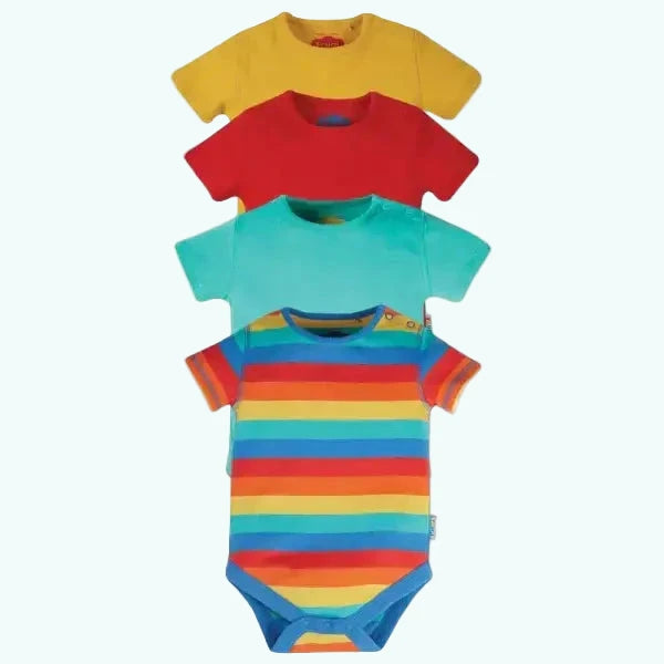Frugi Organic Rainbow Body Suit 4 Pack Popper Fastenings - T-shirts