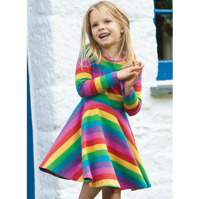 Frugi Organic Sofia Skater Dress - Foxglove Rainbow Stripe - Dresses