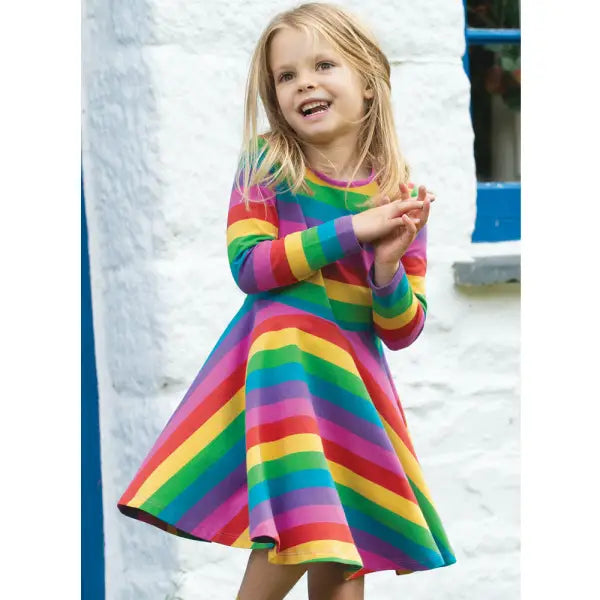 Frugi Organic Sofia Skater Dress Foxglove Rainbow Stripe - Dresses