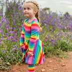 Frugi Organic Sofia Skater Dress Foxglove Rainbow Stripe - Dresses