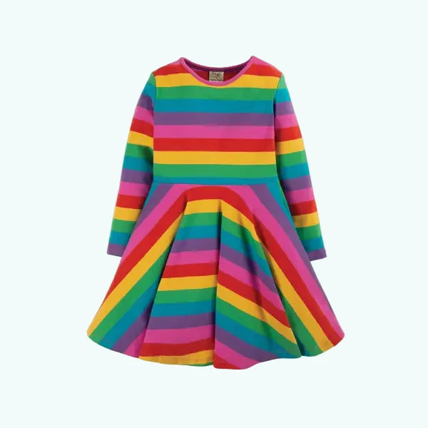 Frugi Organic Sofia Skater Dress Foxglove Rainbow Stripe - Dresses